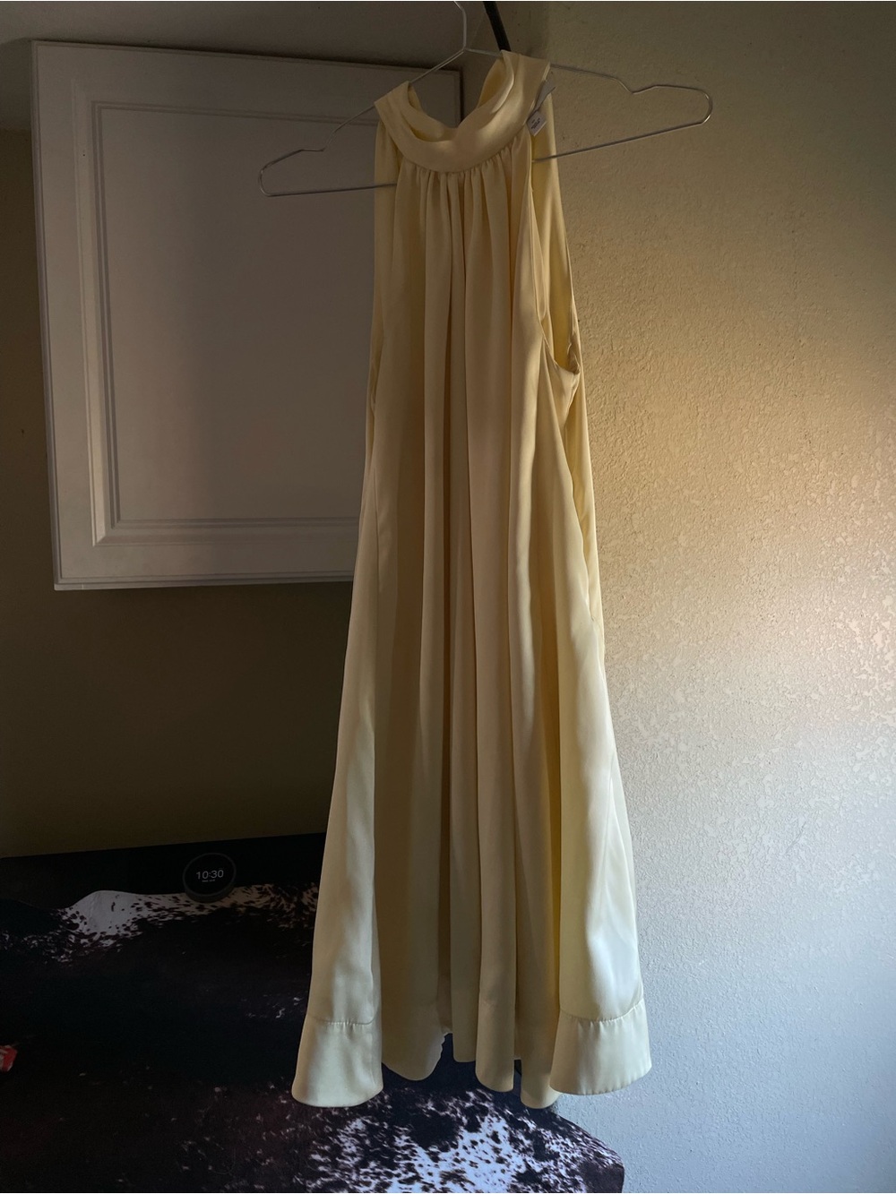 CeCe Halter Dress with bow tie back in Pale Yellow satin
